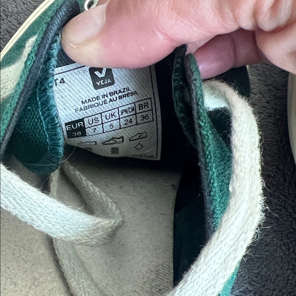 Veja Green Canvas Low-Top Sneakers with Cream Accents - Picture 2 of 7